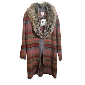 Anne Klein NWT $159.00 Women's Cardigan Sweater w/ Detacheable Faux Fur Collar L
